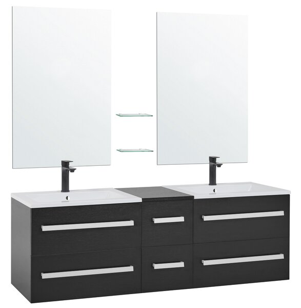 Badrumsmöbler Svart och Silver 2 Lådor Speglar Väggskåp Dubbla tvättställ Modern Beliani