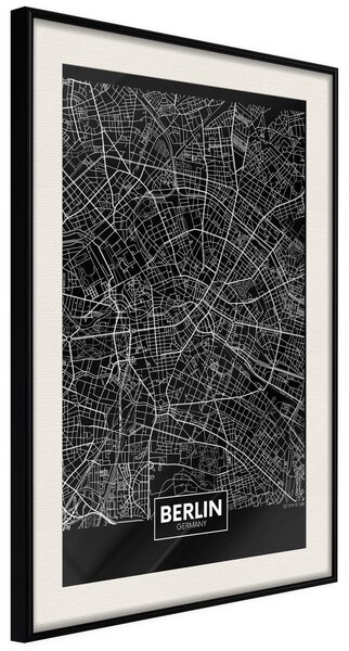 Inramad Poster / Tavla - City Map: Berlin (Dark) - 20x30 Svart ram med passepartout