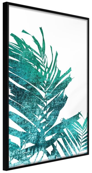 Inramad Poster / Tavla - Teal Palm on White Background - 40x60 Svart ram