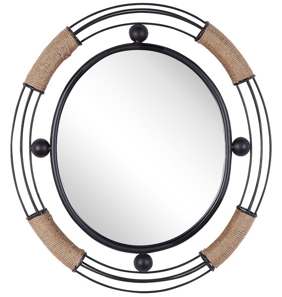 Spegel Ljusträ Rund 60 cm Träram Handgjord Geometrisk Rustik Beliani