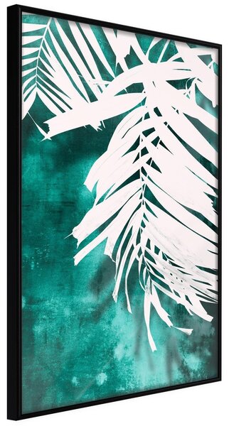 Inramad Poster / Tavla - White Palm on Teal Background - 20x30 Svart ram