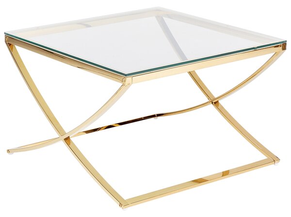 Soffbord med Bordsskiva i Glas Guld Rostfritt Stål Glamour Stil Chic Blank Finish Vardagsrum Beliani