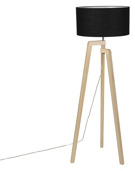 Modernt golvlampa trä med svart skugga 45 cm - Puros