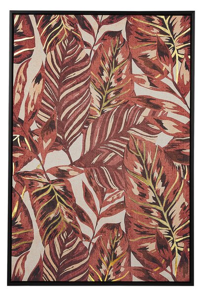 Inramad Väggkonst Röd 63 x 93 cm Tryck på papper Botaniskt palmbladstema Beliani