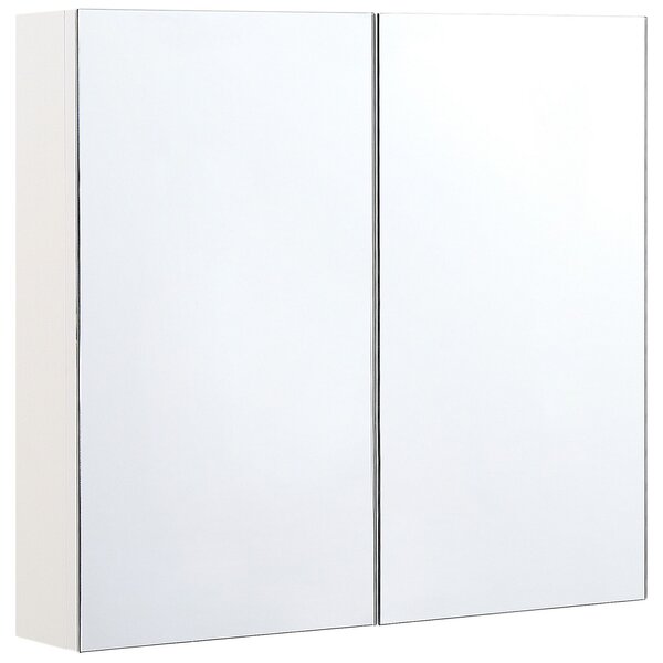 Spegelskåp Badrum Vit Plywood 80 x 70 cm Hängande 2 Dörrar Byrå Hyllor Förvaring Beliani