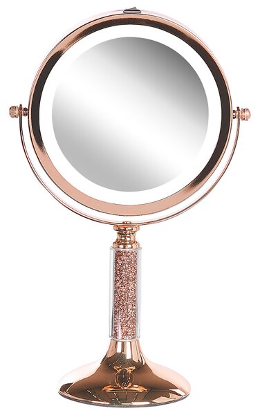 Sminkspegel Roséguld Järn Metallram 13 cm med LED Lampor 1x/5x Förstoring Dubbelsidig Smink Beliani