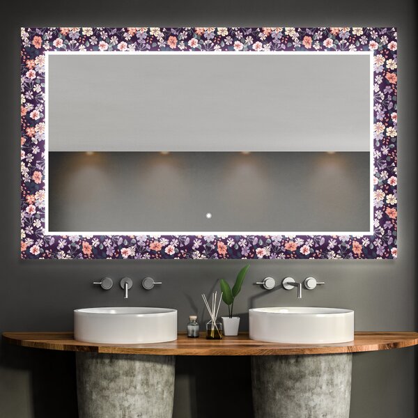 Dekorativ Spegel Med Belysning För Badrum - Elegant Flowers