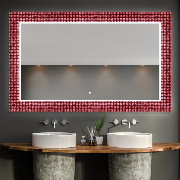 Dekorativ Spegel Med Belysning För Badrum - Red Mosaic