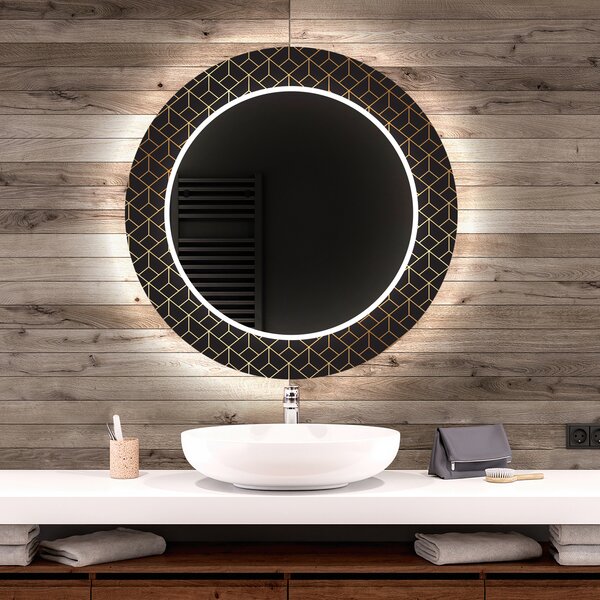 Rund Dekorativ Spegel Med Led-belysning För Badrummet - Golden Lines