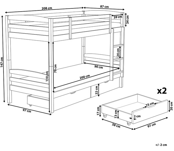 Våningssäng Vit Tall med Förvaring 90 x 200 cm 2 Personer Barn Sovrum Barnrum Beliani