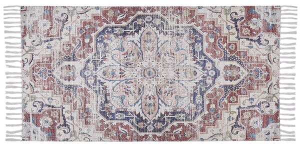 Matta Flerfärgad Polyester och Bomull 80 x 150 cm Orientaliskt Mönster Sliten med Tofsar Vardagsrum Sovrum Beliani