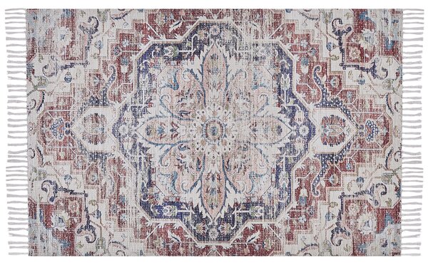 Matta Flerfärgad Polyester och Bomull 140 x 200 cm Orientalisk Sliten med Tofsar Vardagsrum Sovrum Beliani