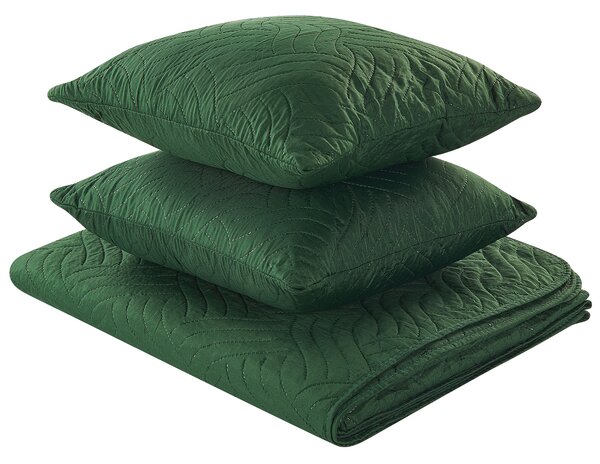 Överkast med kuddar Grön Polyestertyg 140 x 210 cm Präglat mönster Dekorativt Sängkläder Klassisk design Sovrum Beliani