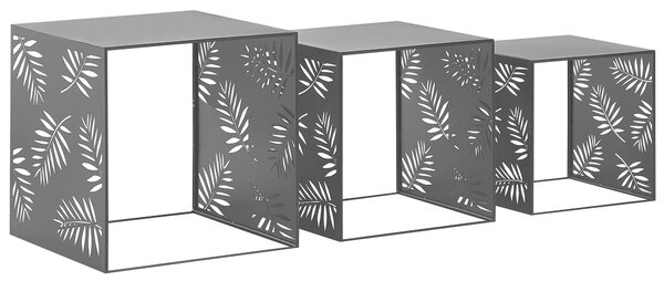 Set av 3 Soffbord Svart Metall Modern Lövmönster Vardagsrum Beliani