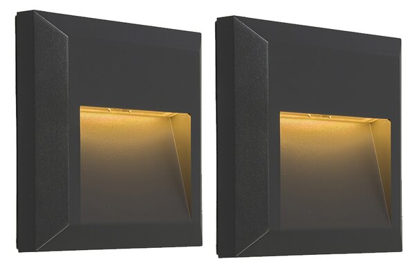 Uppsättning av två moderna vägglampor mörkgrå inkl LED - Gem 2