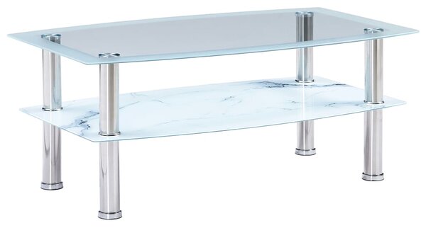 Soffbord med marmorutseende vit 100x60x42 cm härdat glas