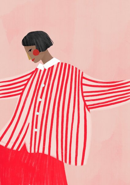 Illustration The Woman With the Red Stripes, Bea Muller, (30 x 40 cm)