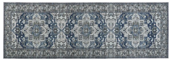 Löparmatta Grå och Blå Polyester 80 x 240 cm Orientalisk Sliten Vardagsrum Sovrum Dekorationer Beliani