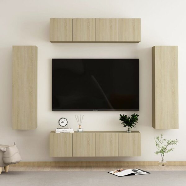 TV-skåp 6 delar sonoma-ek konstruerat trä
