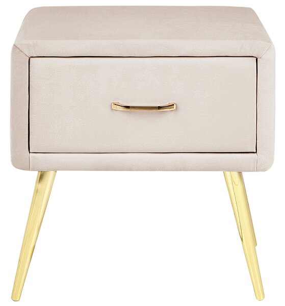 Nattduksbord Beige Sammet 1 Låda Minimalistisk Design Retro Vintage Sovrumsmöbler Beliani