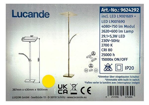 Lucande - LED Dimbar golvlampa PARTHENA LED/29,1W/230V + LED/5,3W/230V
