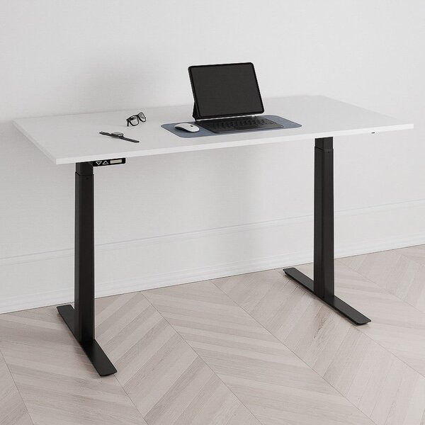 Höj och sänkbart skrivbord, 2 motorer, digital, svart stativ, vit bordsskiva 100x60 cm
