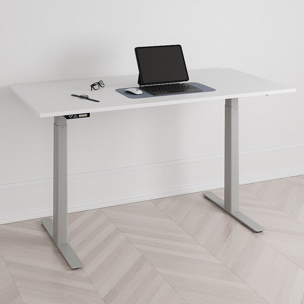 Höj och sänkbart skrivbord, 2 motorer, digital, grått stativ, vit bordsskiva 100x60 cm