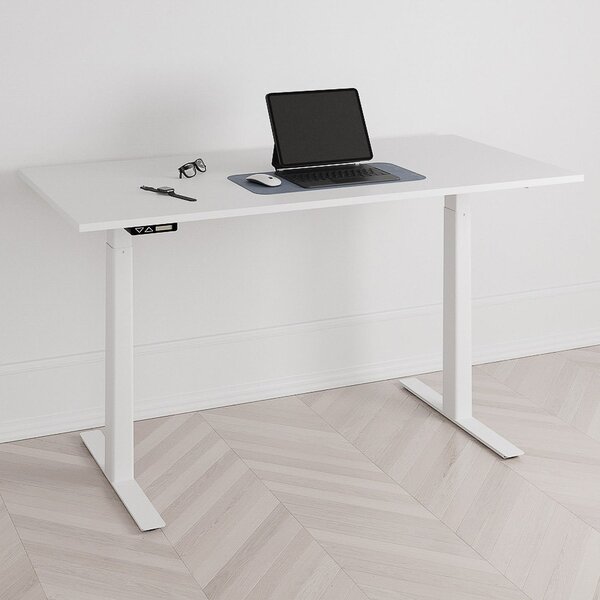 Höj och sänkbart skrivbord, 2 motorer, digital, vitt stativ, vit bordsskiva 100x60 cm