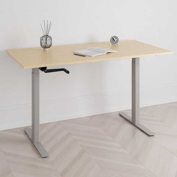 Höj och sänkbart skrivbord, vev, grått stativ, björk bordsskiva 100x60cm