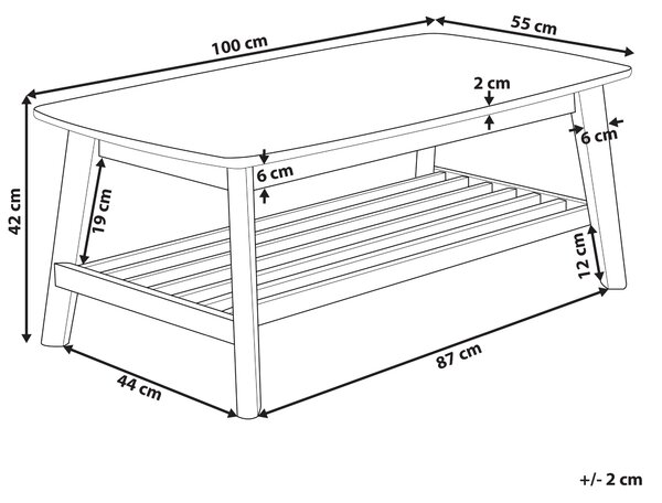 Soffbord Ljus Trä MDF Gummiträ Ben med Hylla 100 x 55 cm Klassisk Design Beliani