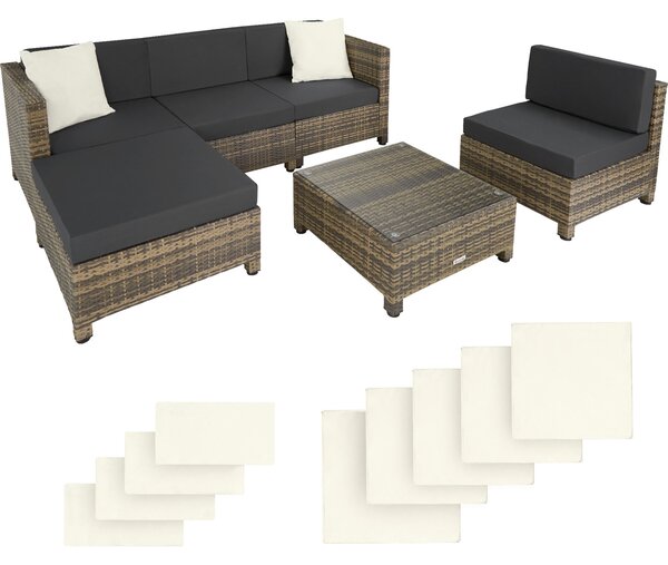 Tectake 403743 loungeset i konstrotting med aluminiumram, överdrag i 2 färger med 10 cm stoppning - natur