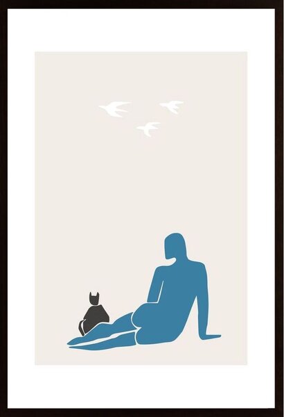 Woman And Cat Poster