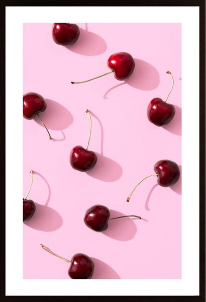 Cherries On Pink Background Poster
