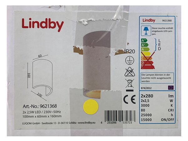 Lindby - LED väggbelysning JENKE 2xLED/2,5W/230V