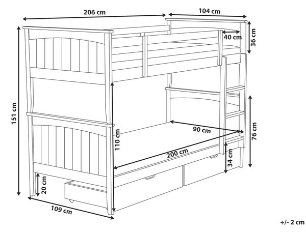 Våningssäng Ljusbrunt Trä Tall 90 x 200 cm Barn Sovrum Barnrum Beliani