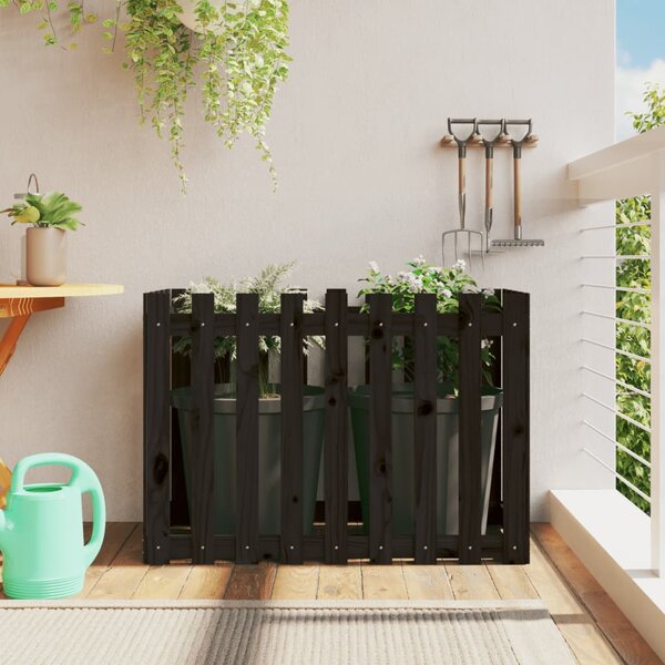 Odlingslåda med staket-design svart 100x50x70 cm massiv furu