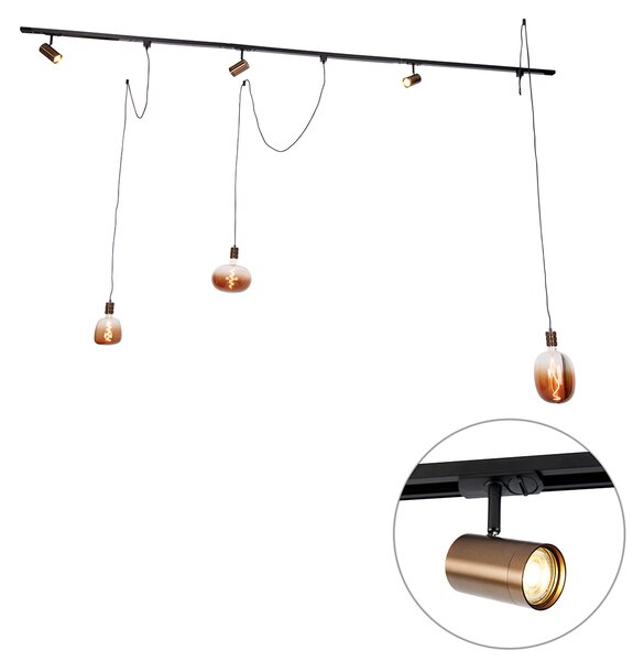 1-fas skensystem med 3 spotlights och hängande lampor mörk brons - Cavalux Jeana