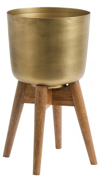 Nordal - Planter on stand, medium, brass/wood