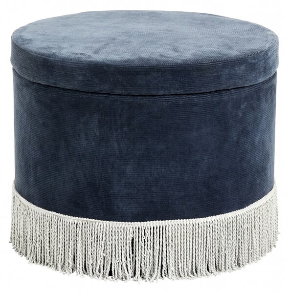 Nordal - Pouf, navy corduroy w/l.blue fringes