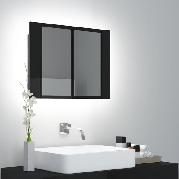 Spegelskåp för badrum LED svart högglans 60x12x45 cm