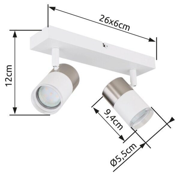 Globo 57851-2 - Spotlight BRISBON 2xGU10/25W/230V vit/krom