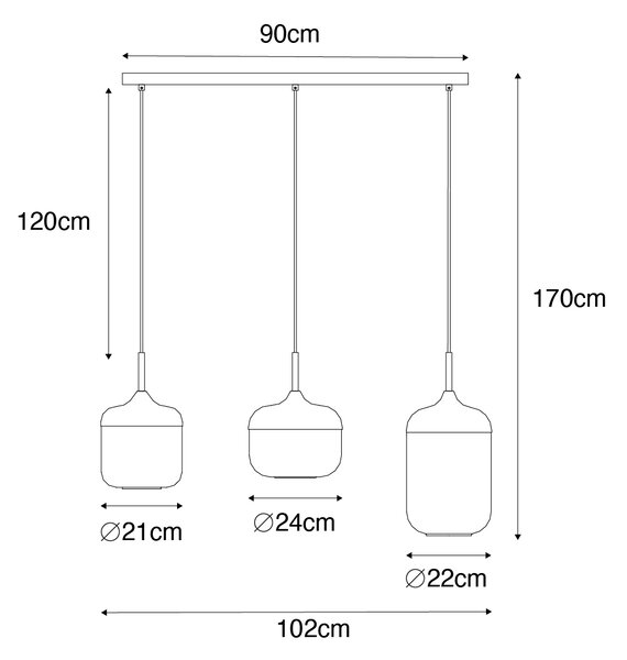 Design hänglampa svart med guld och rökglas 3-ljus - Kyan