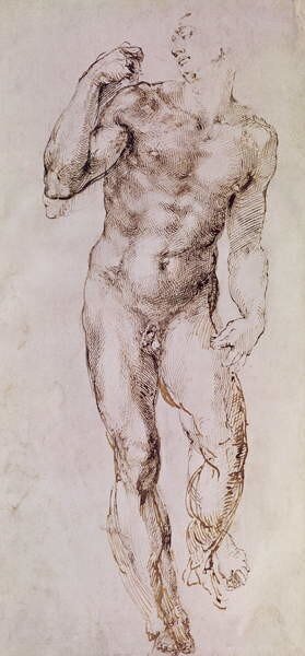 Michelangelo Buonarroti - Bildreproduktion Sketch of David with his Sling, 1503-4, (23.3 x 50 cm)
