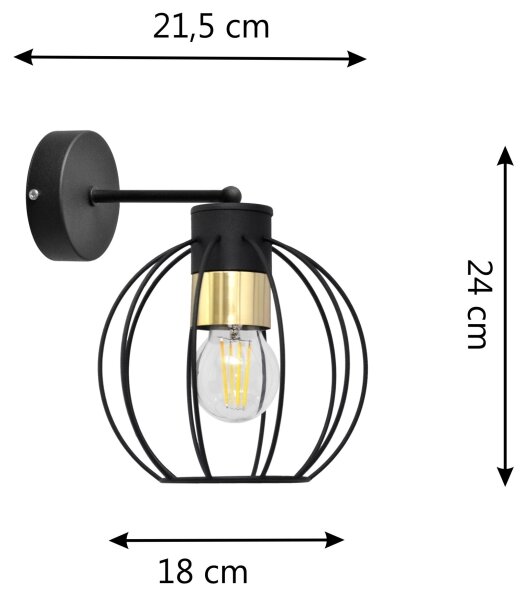 Vägglampa STARLIGHT 1xE27/15W/230V svart/gyllene