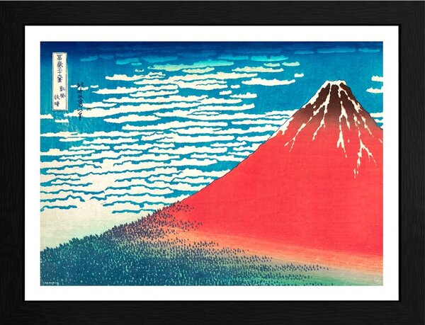Inramad poster Hokusai - Red Fuji