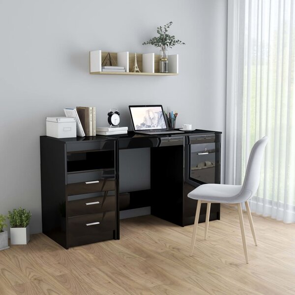 Skrivbord svart högglans 140x50x76 cm konstruerat trä