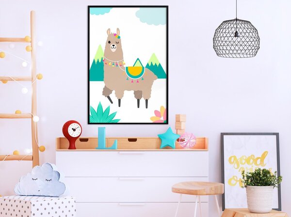 Inramad Poster / Tavla - Playful Llama - 20x30 Svart ram med passepartout