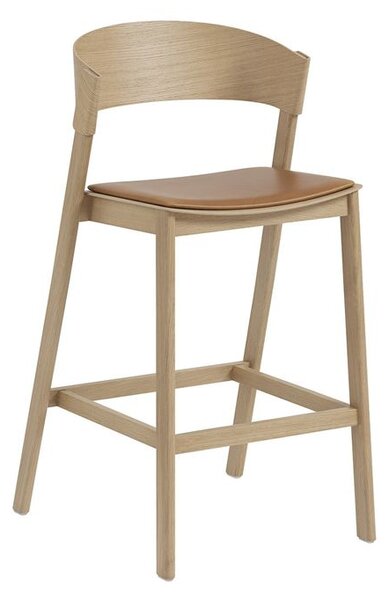 Muuto - Cover Counter Stool - Barstol - Refine Leather Cognac / Oak - SH 65 x H96 x W50 x D55 cm