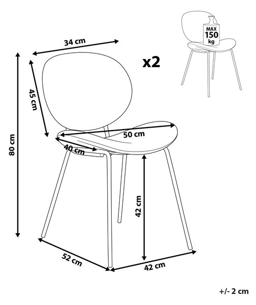 Set om 2 Matstolar Ljusgrå Sammet Armlösa Benkåpor Svarta järnben Modern Retro Design Sittplatser i matsalen Beliani