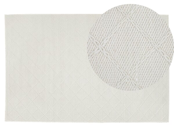Matta Off-White Ull med Bomull 140 x 200 cm Rektangulär Handvävd Geometriskt Mönster Boho Beliani